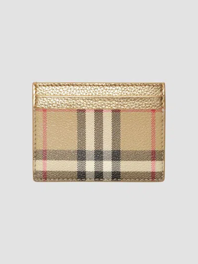 Burberry Women's Sandon Check Card Case In Archive Beige Gold