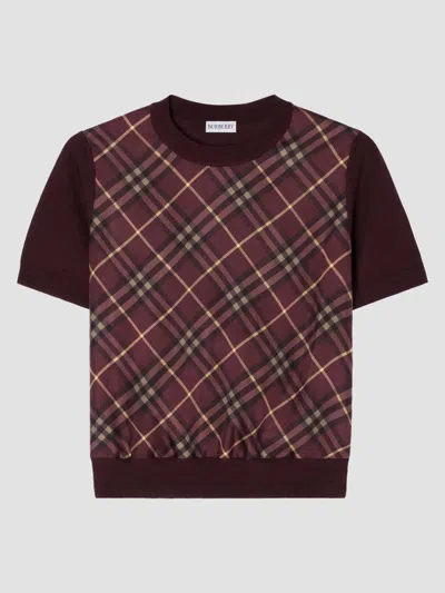 BURBERRY WOMEN'S SANDRINA CHECK PANEL WOOL-SILK T-SHIRT