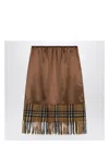 Burberry Satin Skirt Check Panel Fringe Hem