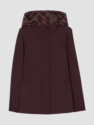 Burberry Reversible Hooded Check Jacket In Burgundy