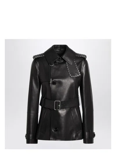BURBERRY WOMEN'S SHORT LEATHER JACKET WITH STUDS
