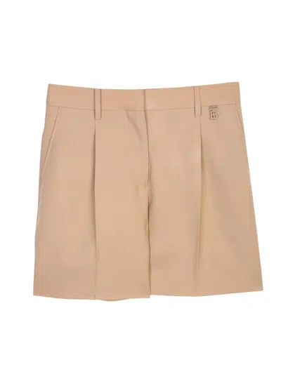 Burberry Logo Detailed Pleated Shorts In Brown