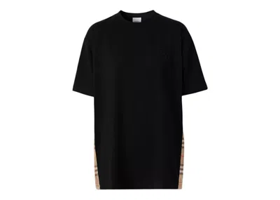 Pre-owned Burberry Women's Side Check Stripe T-shirt In Black/archive Beige