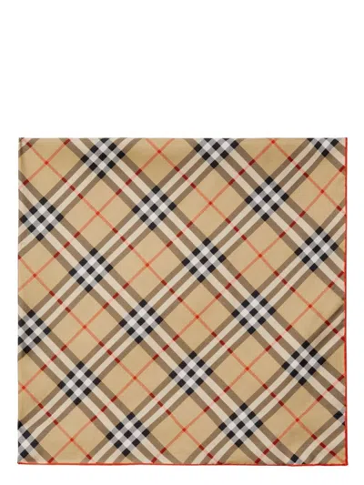 Burberry Women's Silk Scarf Check In Beige