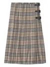 Burberry Plaid Wool Skirt With Decorative Buckles In Green