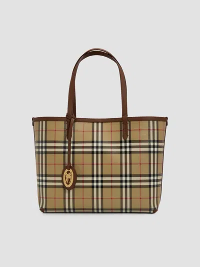 Burberry Women's Small Check Tote Bag In Beige
