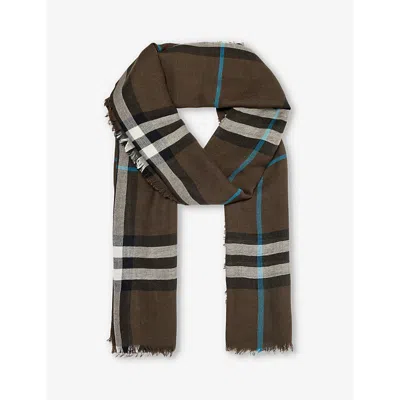 Burberry Womens Snug Checked Frayed-trim Wool Scarf