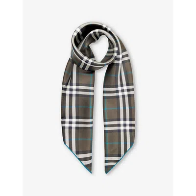 Burberry Womens Snug Checked Silk Scarf In Green