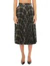 Burberry Long Multicolor Pleated Skirt With Check Motif In Wool Blend Woman In Multicolor
