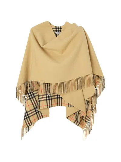 Burberry Draped Wool Jacket Fringe Detail Plaid In Neutral