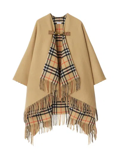 Burberry Women's St. Marsh Check Wool Cape In Sand