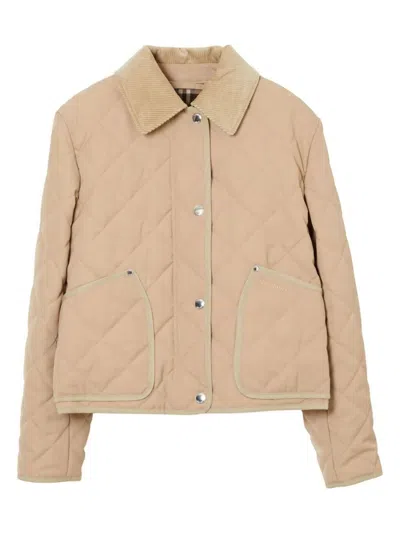 Burberry Quilted Cropped Barn Jacket In Beige