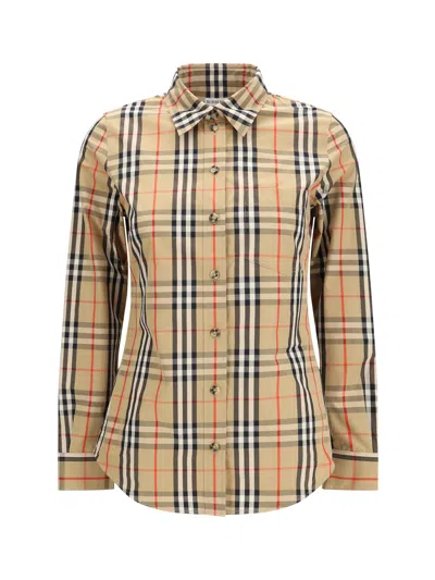 Burberry Ladies Vintage Check Stretch Cotton Oversized Shirt In Brown