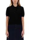 Burberry Ekd Detailed Short Sleeved Ribbed Polo Top In Black
