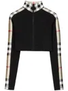 Burberry Check Motif Cropped Sweatshirt In Black