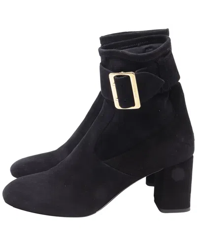 Pre-owned Burberry Women's Suede Britannia Buckled Bootie (authentic Pre-loved) In Black