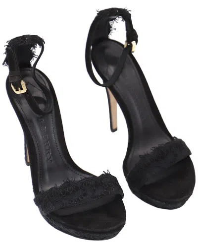 Pre-owned Burberry Women's Suede Polesden 120 Platform Sandals With Lace (authentic Pre-loved) In Black