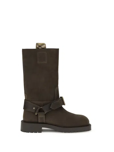 Burberry Women Suede Saddle Ankle Boots In Brown