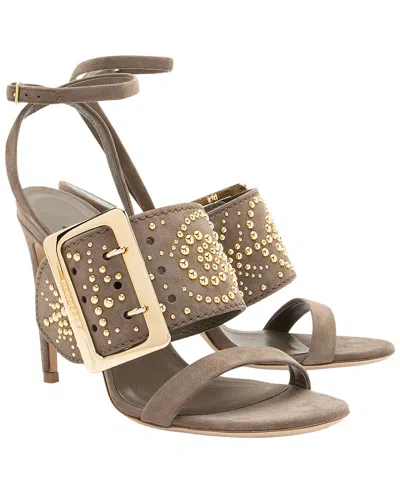 Pre-owned Burberry Women's Suede Studded Buckle Sandal (authentic Pre-loved)