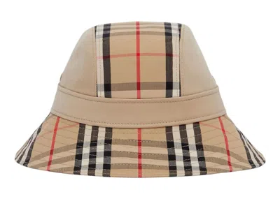 Pre-owned Burberry Women's Supernova Check Bucket Hat In Honey Beige In Brown