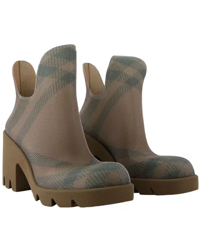 Burberry Chunky Heel Checkered Rubber Ankle Boots In Beige