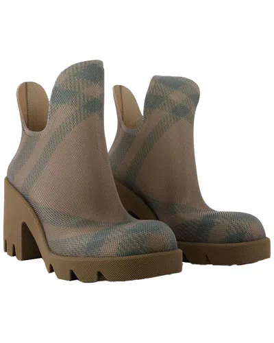 Burberry Chunky Heel Checkered Rubber Ankle Boots In Beige