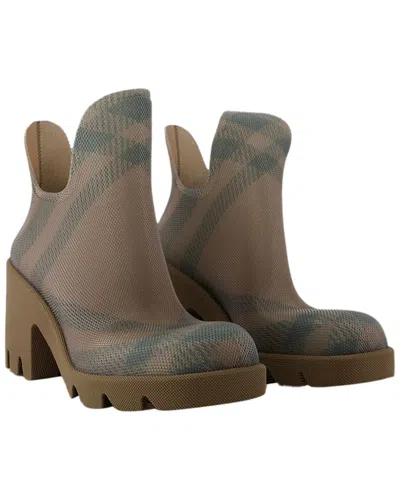 Burberry Chunky Heel Checkered Rubber Ankle Boots In Beige