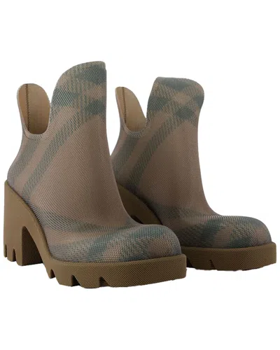 Burberry Chunky Heel Checkered Rubber Ankle Boots In Beige