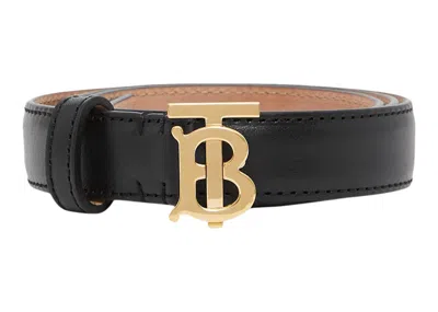 Pre-owned Burberry Women's Tb Monogram Motif Leather Belt In Black/gold Tone