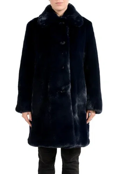 Pre-owned Burberry Women's "tenbridge" Dark Blue Faux-fur Coat Size Us 4 It 38