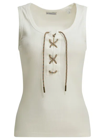 Burberry Sleeveless Ribbed Top Metal Eyelet Detailing In Neutral