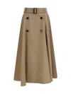 Burberry Beige Skirt With Adjustable Belt And Button Closure In Cotton Woman In Brown