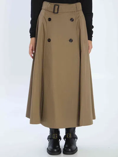 Burberry Beige Skirt With Adjustable Belt And Button Closure In Cotton Woman In Brown