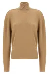 Burberry High-neck Wool Sweater With Logo Intarsia In Cream