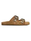 Burberry Check Pattern Flat Sandals Dual Straps In Brown