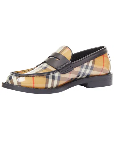 Pre-owned Burberry Women's Vintage Check Patent Leather Bedmont Classic Penny Loafer  (authentic Pre-loved) In Brown/brown