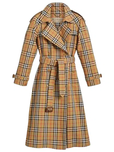 Pre-owned Burberry Women Vintage Check Trench Coat In Yellow