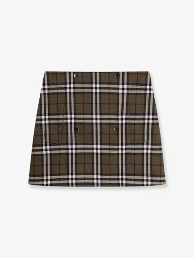 Burberry Virgin Wool Skirt With  Check Print In Brown