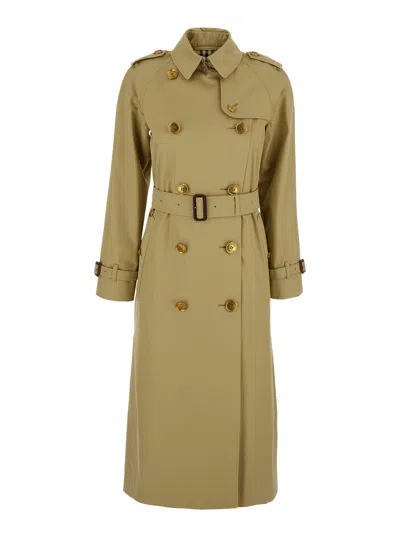 BURBERRY BURBERRY WOMEN 'WATERLOO' BEIGE DOUBLE-BREASTED TRENCH COAT WITH CLASSIC COLLAR AND BELT CLOSURE IN 