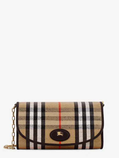 BURBERRY BURBERRY WOMEN WAXED CANVAS SHOULDER BAG WITH BURBERRY CHECK MOTIF