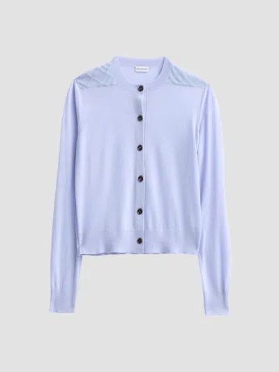 Burberry Women's Wendy Wool Check-shoulder Cardigan In Sunbleached Blue