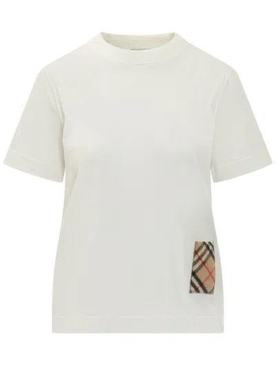 Burberry Women White Logo Crew Neck T-shirt In Multi