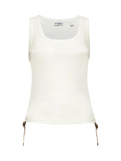 Burberry Women White Ribbed Jersey Tank Top