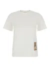 Burberry Women White T-shirt With Logo Patch With Check Motif On The Front In Cotton Woman In Neutral
