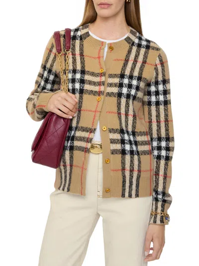 Burberry Women Wool And Cashmere Check Cardigan In Brown