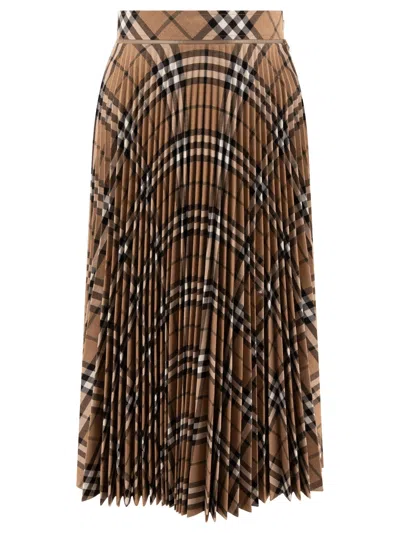 BURBERRY BURBERRY WOMEN WOOL BLEND PLEATED CHECK SKIRT