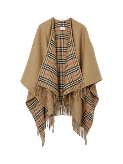 Burberry Women Wool Cape Reversible A Beige In Neutral