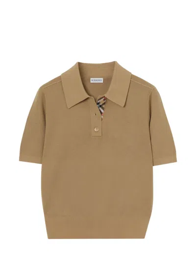 Burberry Wool Polo Shirt Check Pattern Knit In Orange