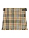 Burberry Women Beige Skirt With Adjustable Belt And All-over Check Motif In Wool Woman In Brown