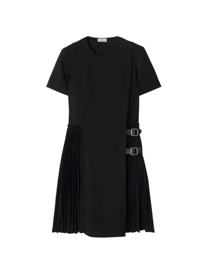 Burberry Women's Wool-blend Kilt-inspired Wrap Minidress In Black